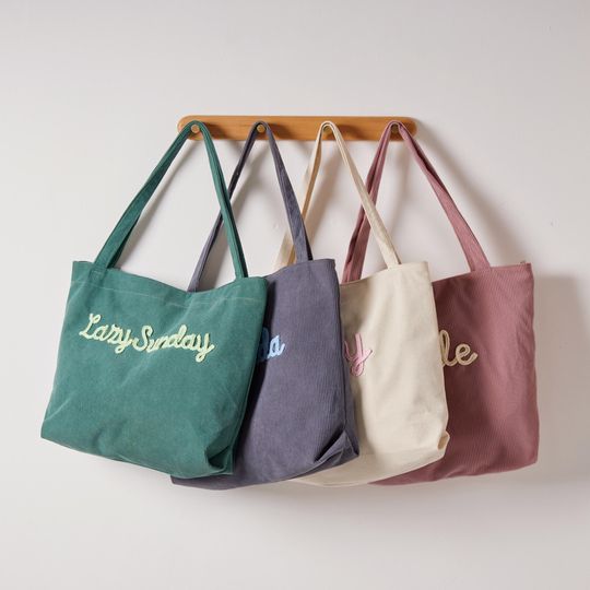 Personalized Embroidered Corduroy Tote  Bridesmaid Gift, Custom Name Tote Bag, Everyday Essential & Weekender, Pet gifts, Eid Gift