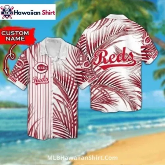 Discover Custom Name Striped Palm Cincinnati Baseball Team Redss Hawaiian Shirt
