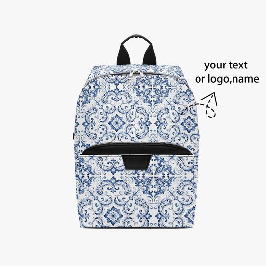 Custom PU Leather Backpack  Personalized Faux Leather Name Bag for Men Women, Stylish Everyday Travel Pack