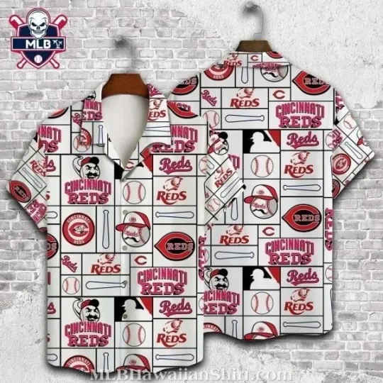Discover Classic Mascot Print Cincinnati Baseball Team Redss Aloha Shirt Black