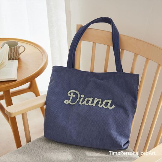 Custom Corduroy Tote, Embroidered Corduroy Bag, Holiday Gift, Birthday Gift, Mothers Day Gift, Bridesmaid Gift, Casual Bag, Gift for Her