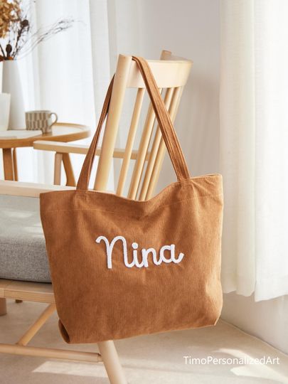 Custom Corduroy Tote, Embroidered Corduroy Bag, Holiday & Birthday Gift, Eid Gift, Bridesmaid Gift, Everyday Corduroy Bag, Mothers Day Gift