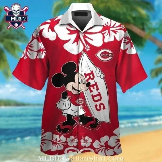 Discover Cincinnati Baseball Team Redss Logo Print Hawaiian Shirt – Mickey Mouse Hibiscus