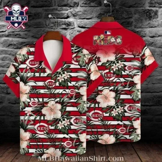 Discover Cincinnati Baseball Team Redss Vibrant Hibiscus Hawaiian Aloha Shirt