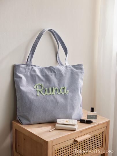 Custom Corduroy Tote  Embroidered Bag  Custom Name Everyday Tote  Bridesmaid Gift  Birthday Gift  Eid Gift  Mothers Day Gift