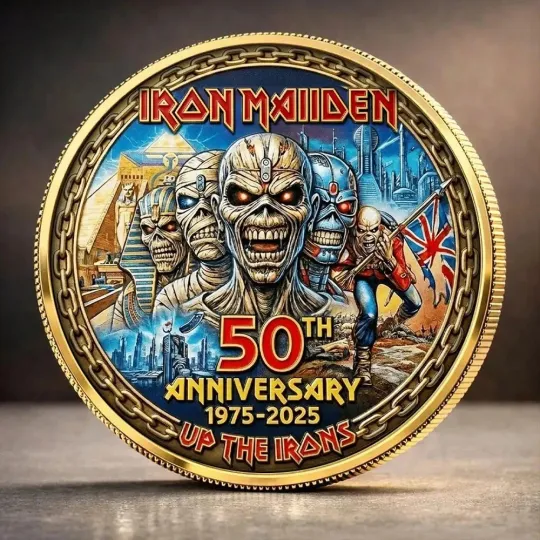 Discover IRONMAIDEN 50th Anniversary Commemorative Coin 1975-2025 Up The Irons Gold Plate