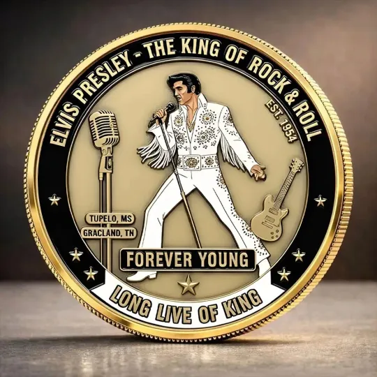 Elvis Presley Commemorative Coin, The King of Rock & Roll Long Live Of King Gold