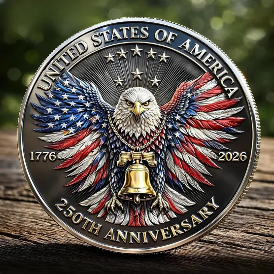 1776-2026 United States of America Patriotic Eagle Liberty Bell Challenge Coin
