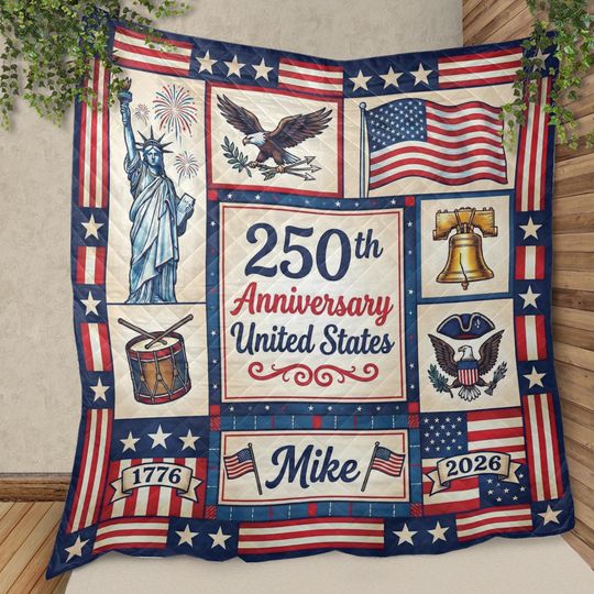 Discover Custom Name Quilt Blanket: USA 250th Anniversary 2026 Semiquincentennial Patriotic Americana Decor