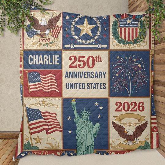 Discover Personalized 250th Anniversary USA Quilt, Patriotic American Flag Blanket, 17762026 United States Celebration Quilt Gift