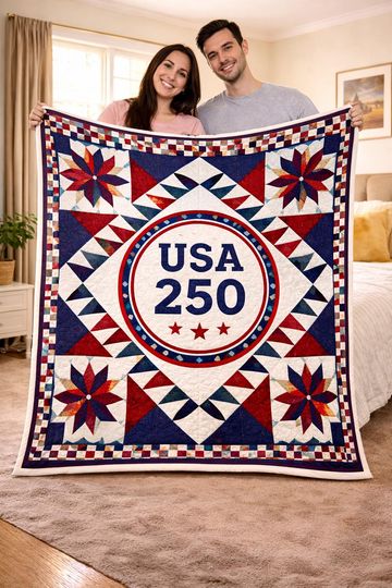 Discover USA 250th Anniversary Quilt Blanket, Patriotic American Flag Design, 17762026 Semiquincentennial Gift Decor
