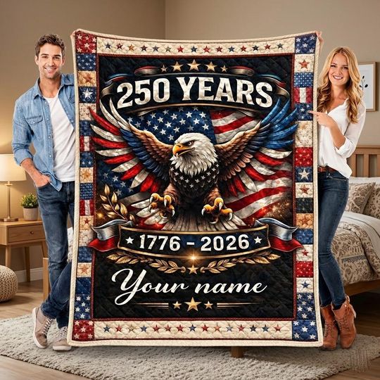 Custom America 250th Anniversary Quilt Blanket, Patriotic USA Quilt Throw, Independence Day Home Decor, Custom 1776 2026 USA 250th Gift