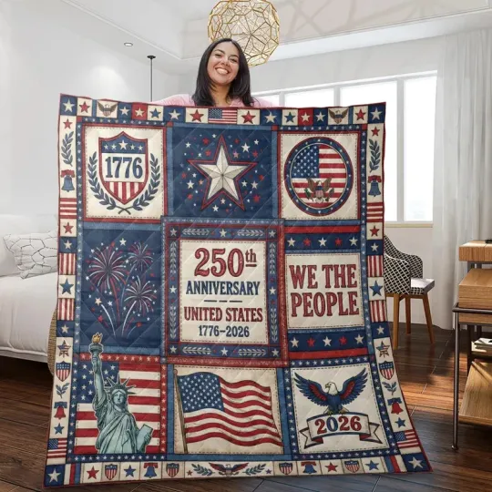 Discover USA 250th Anniversary Blanket Patriotic American History Qu
