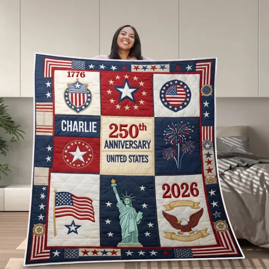 Discover United States 250th Anniversary Quilt 1776–2026 Patriotic Gift Blanket Name USA