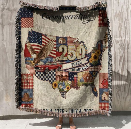 USA 250th Anniversary Heirloom - Commemorative 1776-2026 Map Woven Blanket