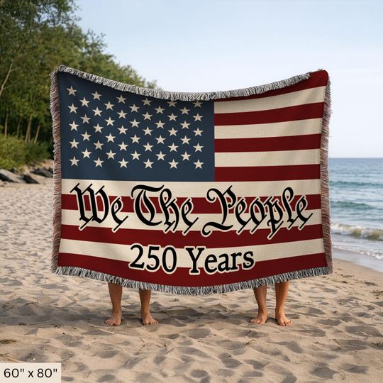 Discover Patriotic 250th Anniversary Woven Blanket, 250 Years American Flag Throw, USA Tapestry Blanket, 4th of July Gift, Americana Home Decor