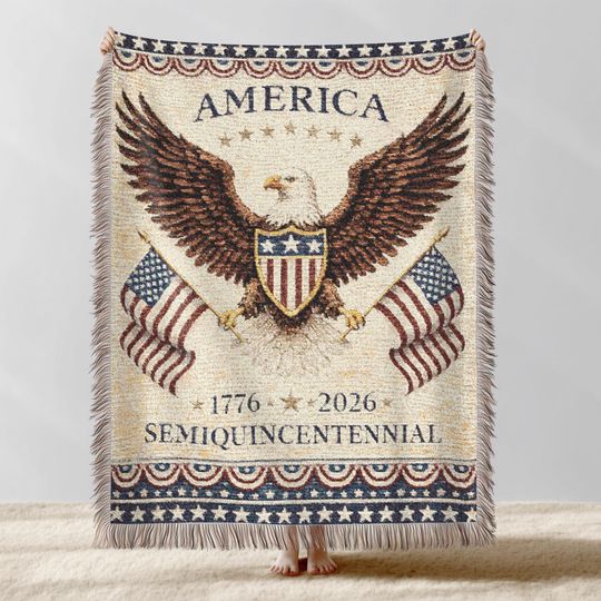 Discover Happy Birthday America 250 Woven Blanket, 1776 Tapestry Throw, USA 250 Anniversary  Semiquincentennial Patriotic Cotton Wall Hanging
