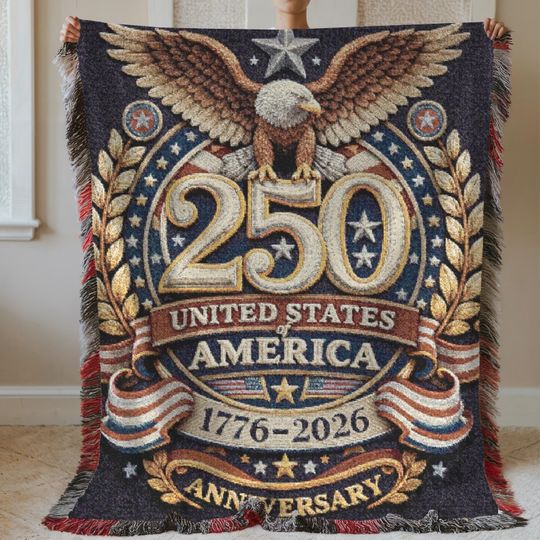 Discover USA 250th Anniversary Woven Blanket, 1776 2026 Patriotic Throw, American Eagle Tapestry, Independence Decor Gift