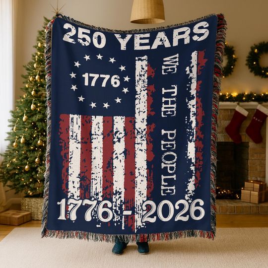 Discover Vintage US 250th Anniversary Woven Blanket, Patriotic Celebration Cozy Throw, 1776-2026 Tapestry Throw, Home Decor Gift