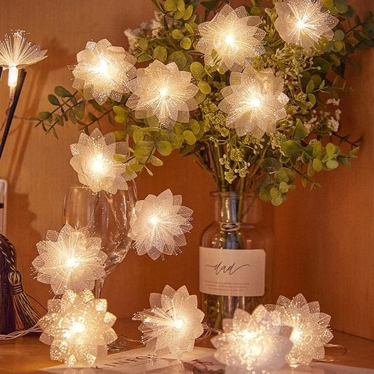 LED Fiber Optic Fairy Lights Battery Operated Garland for Christmas Party New Year Artificial Flowers and Festoon Decor Gift for Her