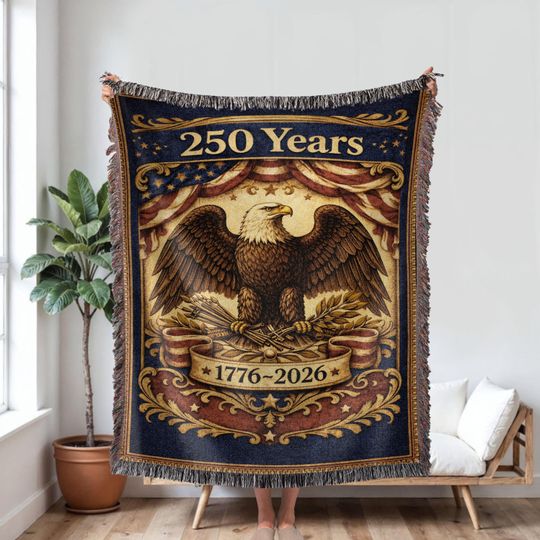Discover 250 Anniversary Woven Blanket, 250 Years of America Fleece Blanket, Bald Eagle America Lover Gifts