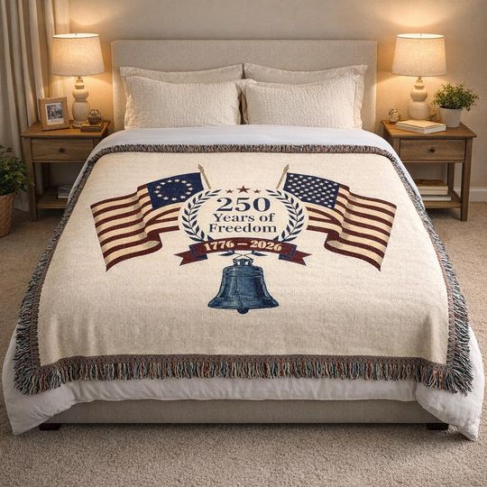Discover Personalized 250th Anniversary Woven Throw Blanket, Patriotic Americana Family Heirloom