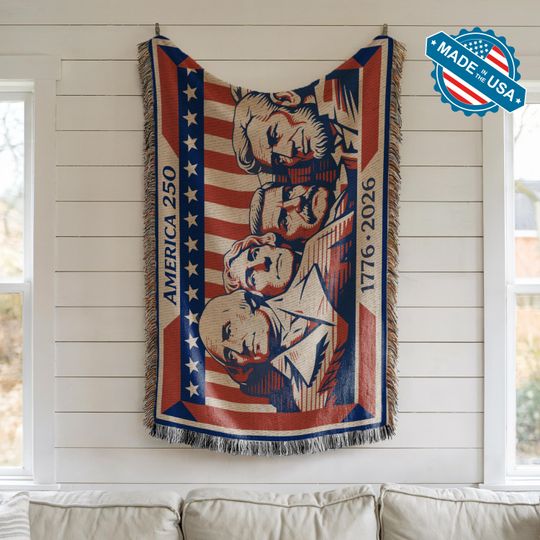 Discover America 250 Woven Blanket - Mount Rushmore 1776-2026 Patriotic Throw, 250 Years of Freedom USA Anniversary Gift 100% Cotton Heritage