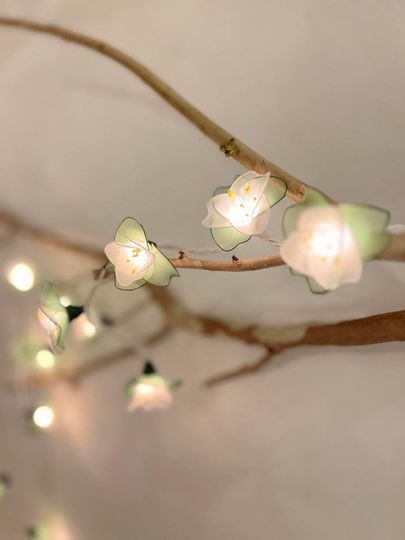 Handmade White & Green Flower Fairy Lights