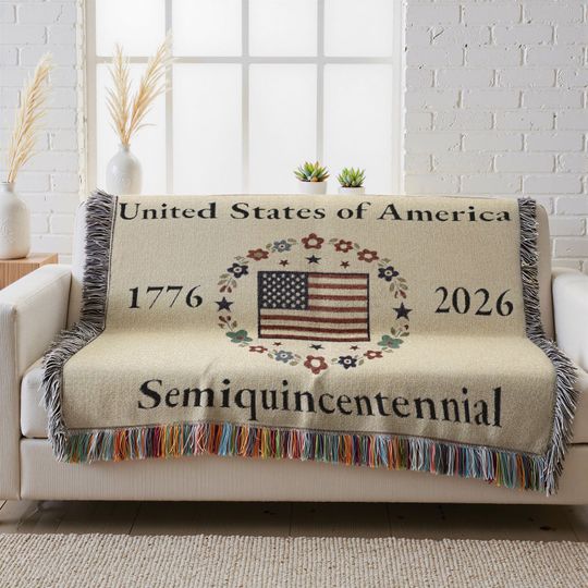 Discover USA America 250th Anniversary Woven Throw Blanket | Patriotic Keepsake | USA 250th birthday