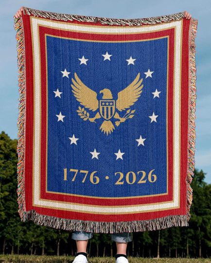 Discover America 250 Woven Throw Blanket  1776  2026 Commemorative Design, Patriotic USA 250 Anniversary Decor, Woven American Blanket
