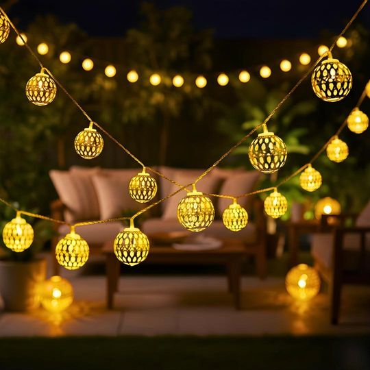 Moroccan Gold Globe LED String Lights | Battery Fairy Garland for Wedding, Home & Ramadan Decor