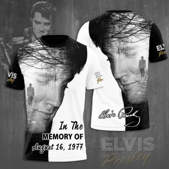 Discover Elvis Presley In The Memory Of August 3D Shirt, Celebrities Fan Gift, Rock Music Lover