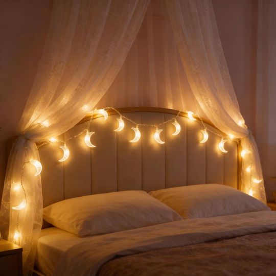 Moon Shape String Lights - LED Fairy Lights for Bedroom Decor - Warm White Crescent Moon Lights for Cozy Room Ambiance
