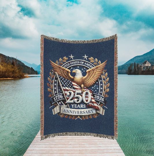 Discover 250th Anniversary America USA Woven Blanket | Patriotic Centennial Flag Throw