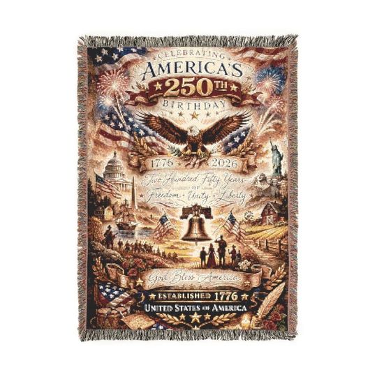 Discover 250th America Commemorative Cotton Woven Blanket | USA Bicentennial Tribute
