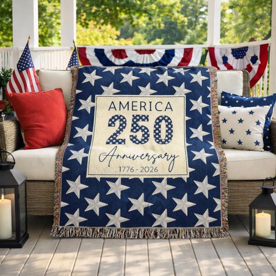 Discover America 250 Woven Blanket  USA 250th Anniversary Patriotic Decor, 4th of July Throw, Stars or Stripes Design Options
