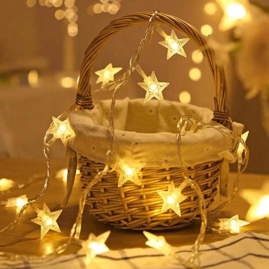 LED Star String Lights, Warm White Fairy Garland, Indoor Outdoor Decor
