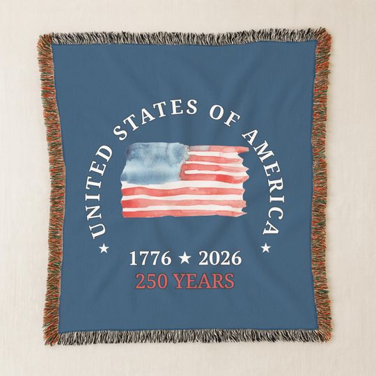 Discover USA 250th Anniversary Woven Throw Blanket, Patriotic Americana Decor