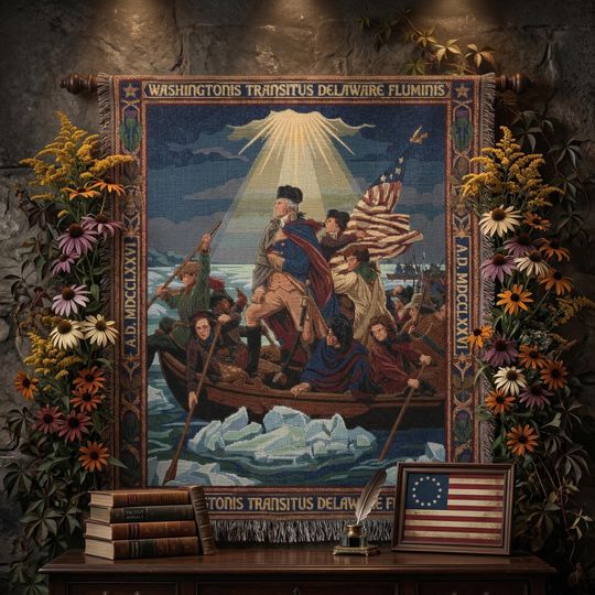 Discover Washington Crossing Delaware Woven Blanket, America 250th Anniversary Tapestry, US Semiquincentennial 2026 Home Decor