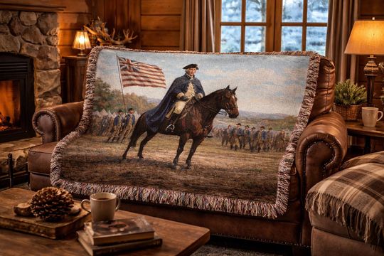 Discover George Washington Woven Blanket, Patriotic Cotton Throw, Revolutionary War Tapestry, 52x37 60x50 80x60 Founding Father Heirloom