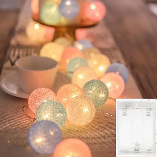 10/20/30 LED Cotton Ball String Lights, Colorful Fairy Garland for Home Party Wedding and Christmas Decor