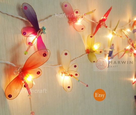 Colourful String Lights Dragonfly Fairy Light Bedroom Home Decor Living Room Wall Hanging Light Decor Dorm USB Battery Plug in