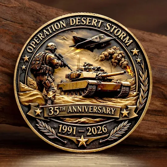 Discover Operation Desert Storm 35th Anniversary 1991-2026 Veteran Challenge Coin Gift