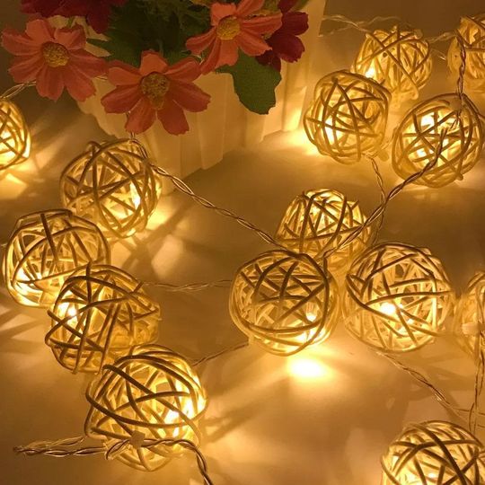 Rattan Ball String Lights Fairy Garland for Christmas New Year Wedding Party Decor