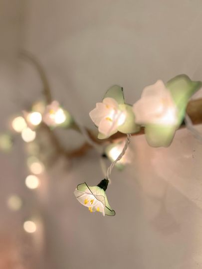Handmade White & Green Flower String Lights: Patio Wedding Decor