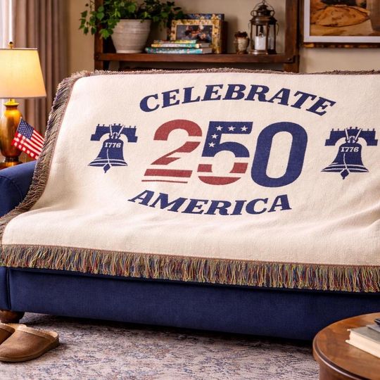 Discover Celebrate 250 America Woven Blanket,  USA Birthday Patriotic Throw