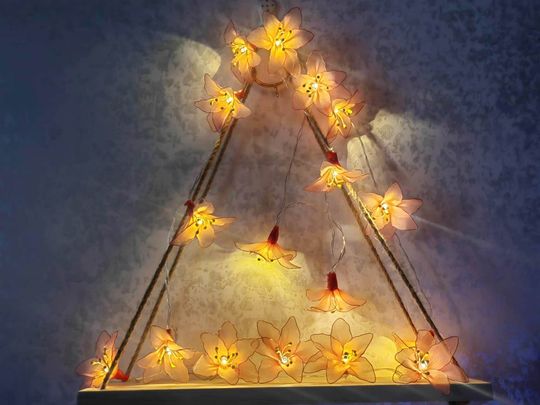 Handmade Pink Lily Fairy Lights, Romantic String Lights for Bedroom, Wedding & Christmas Gifts