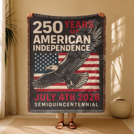Discover 250 Years of American Independence Woven Blanket July 4th 2026 USA Semiquincentennial Vintage Patriotic Tapestry Celebration Gift