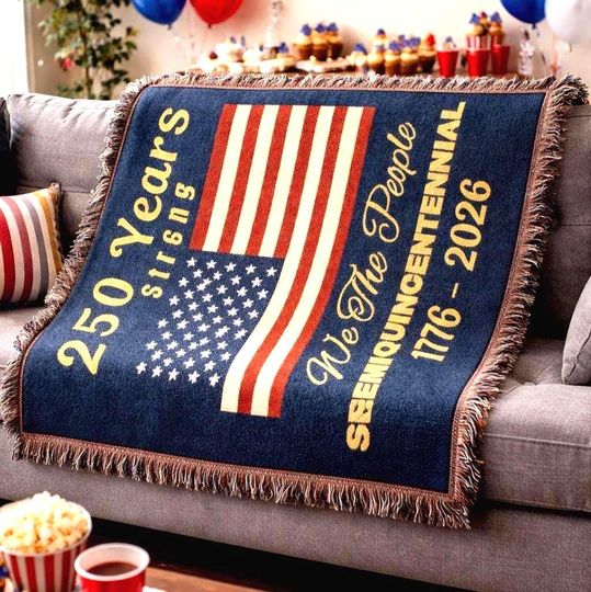 Discover 250th Anniversary We the People semiquincentennial USA American Flag Woven Blanket Veterans Memorial Throw Tapestry Military Gift 1776-2026