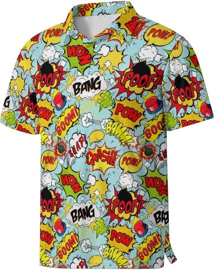 Discover Men's Short Sleeve Polo Shirt with Patriotic Print, Moisture-Wicking Golf Casual Shirt